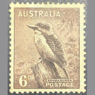 Pre-Decimal Australian Purple-Brown Laughing Kookaburra 6d Stamp (MNH) SG CAT 172 2